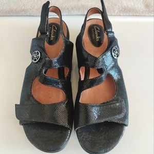 Clarks Velcro Straps Textured Leather Sandals